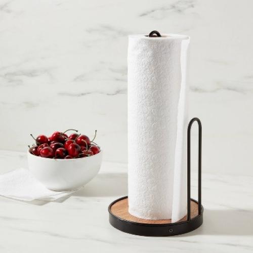 Iron and Mangowood Wire Paper Towel Holder Black - Threshold™: Freestanding Kitchen Napkin Holder