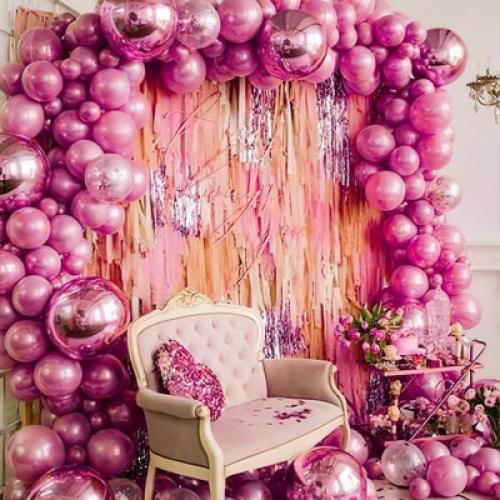 PartyWoo Balloons Metallic Hot Pink Chrome Magenta Fuchsia 18 12 10 5 Inch 140 pcs