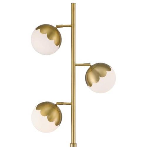 360 Lighting Kelowna Mid Century Modern 67 Tall Standing Floor Lamp Skinny Tree 3-Light Gold Metal Antique Brass Finish Living Room Globe White Shade
