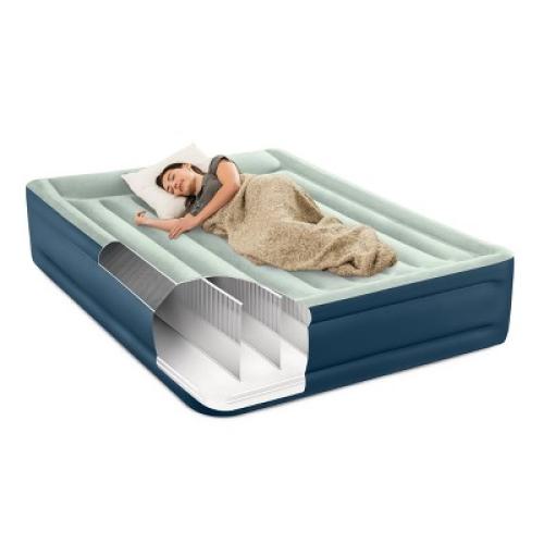 Intex Elevated 18 Pillow Rest Queen Air Mattress with Internal Pump - Off-White/Blue