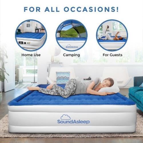 SoundAsleep Dream Series Air Mattress with ComfortCoil Technology & Internal High Capacity Pump -  Queen - Blue
