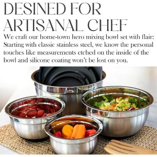 Bellemain 3-Piece Stainless Steel Mixing Bowls Set with Non-Slip Lids – Silver/Black Finish