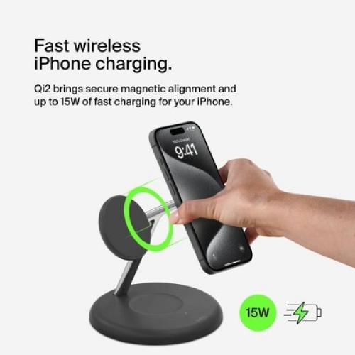 Belkin Qi2 3-in-1 Wireless Charging Stand - Black