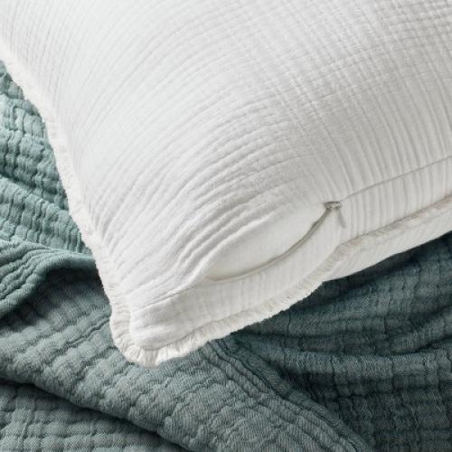 Euro 26''x26'' Textured Chambray Cotton Decorative Throw Pillow White - Casaluna: Indoor Square Pillow, Zipper Closure