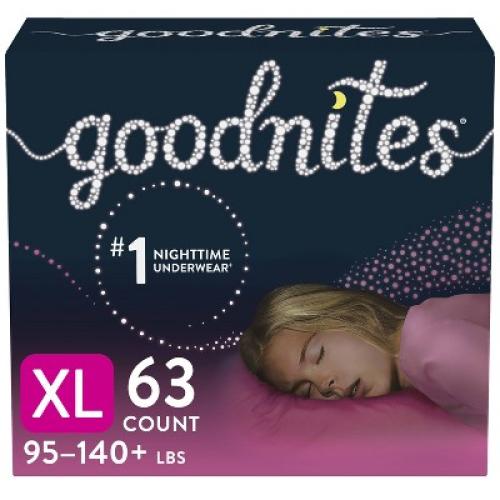 Size XL GoodNites Girls Youth Pants Huge Size XL - 63ct