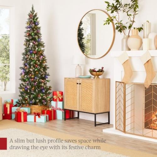 Best Choice Products 4.5ft Pre-Lit Partially Flocked Pencil Christmas Tree w/ 150 2-in-1 Multicolor LED Lights
