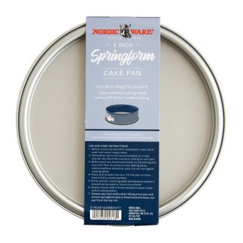 (1 pan dented around edge ) (2 pack)Nordic Ware 9 Carbon Steel Spring Form Pan Blue: Nonstick Cheesecake Pan, 9 Inch, Hand Wash, Oven-Safe, 5-Year Warranty