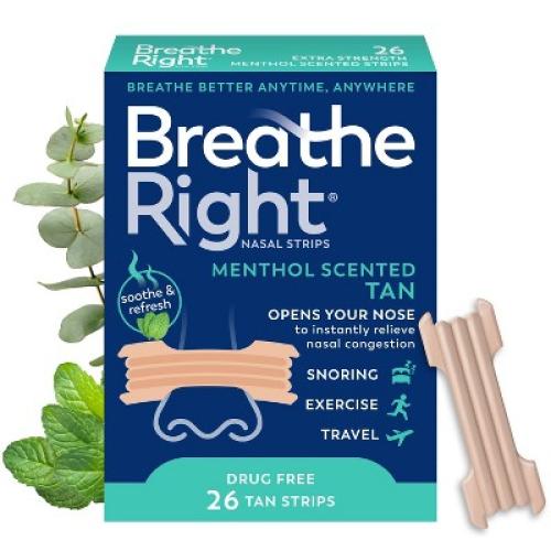 Breathe Right Menthol Tan Adhesive Nasal Strips - 26ct