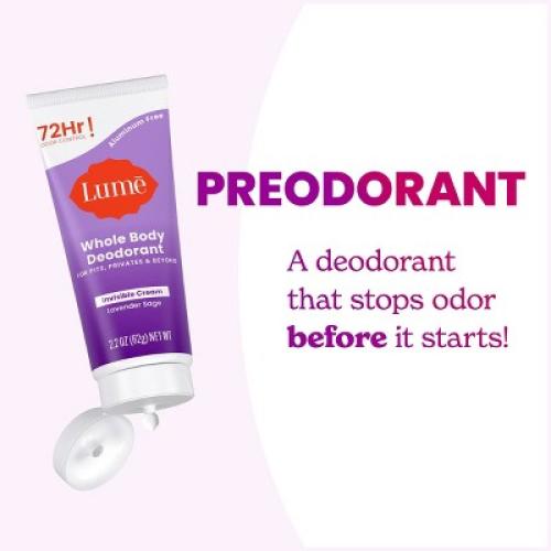 Lume Whole Body Women's Deodorant - Invisible Cream Tube - Aluminum Free  2 pack