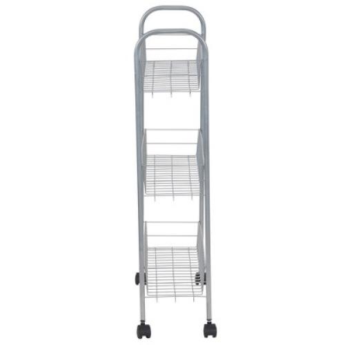 Household Essentials Slim Storage Cart, 3 Shelf Storage Cart with Wheels, Silver