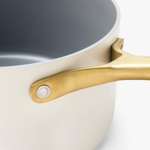 3qt Nonstick Ceramic Coated Aluminum Sauce Pan with Champagne Handle Cream - Figmint™