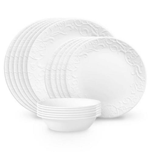 Corelle 18pc Vitrelle Embossed Bella Faenza Dinnerware Set White
