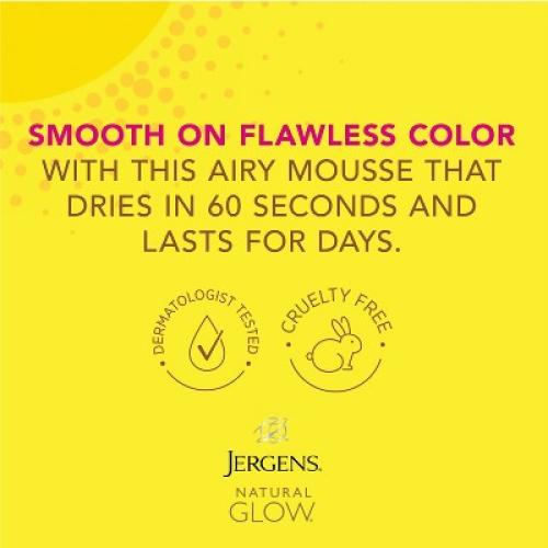 Jergens Natural Glow Instant Sun Sunless Tanning Mousse, Light Bronze Tan, Sunless Tanner Mousse - 6 fl oz