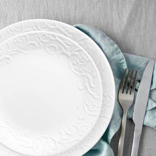 Corelle 18pc Vitrelle Embossed Bella Faenza Dinnerware Set White