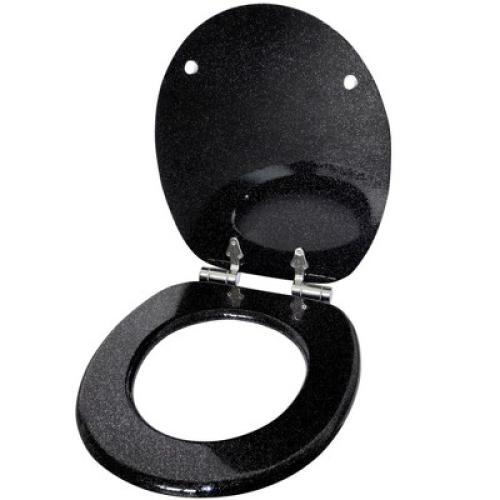 Sanilo Round Molded Wood Toilet Seat with No Slam, Slow, Soft Close Lid, Stainless Steel Hinges, Unique Fun Decorative Design, Glittering Black