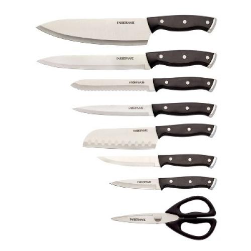 Farberware 14pc Triple Rivet Knife Block Set with Edgekeeper Sharpener Graphite: Stainless Steel Cutlery, Hand Wash‼️missing 2 ‼️