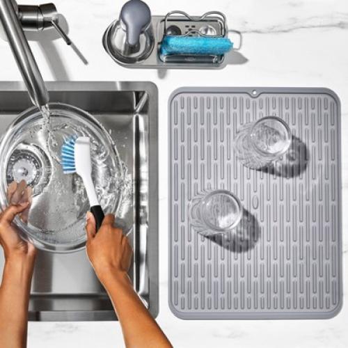 OXO Silicone Dish Drying Mat - Gray (Large): Dishwasher-Safe Drying Rack for Dishes, 16.9 x 12.5 Silicone Mat