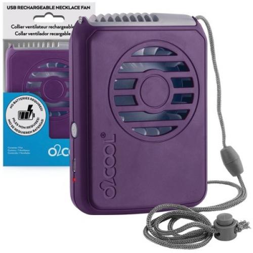 O2COOL Rechargeable Deluxe Necklace Fan with USB Cord Purple