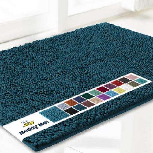Muddy Mat Highly Absorbent Soft Chenille Door Mat and Pet Rug Non Slip Thick Washable Area and Bath Mat for Indoor & Outdoor-Grey Small 18x28