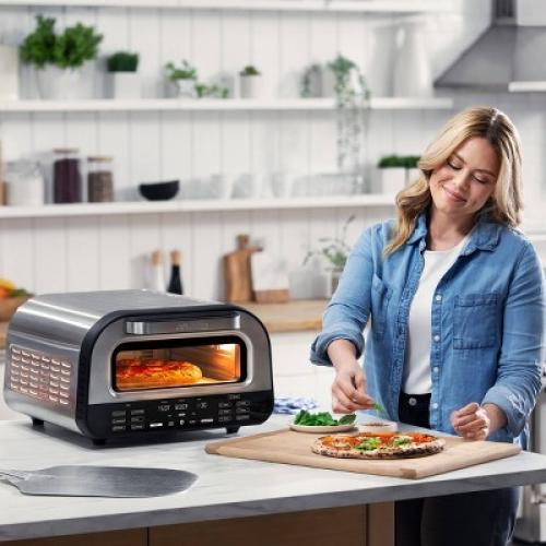 Gourmia All-In-One Indoor Pizza Oven, Toaster Oven, and Air Fryer w/ 6 Pizza Presets and 7 Cooking Functions: 1800W, Stainless Steel