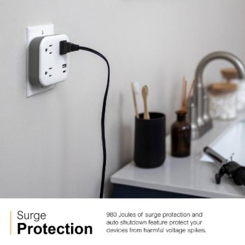 GE 3-Outlet Surge Tap with USB 980J 1 USB-A 1 USB-C 3.4A 17W White