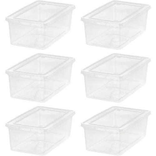 IRIS USA 6 Qt Stackable Plastic Storage Bins with Lids, Clear, 6Pk