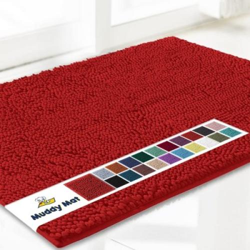 Muddy Mat Highly Absorbent Soft Chenille Door Mat and Pet Rug Non Slip Thick Washable Area and Bath Mat for Indoor & Outdoor-Grey Small 18x28