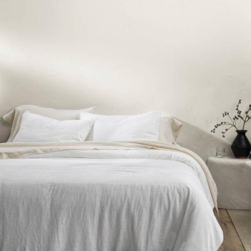 Full/Queen Heavyweight Linen Blend Comforter & Sham Set White - Casaluna™
