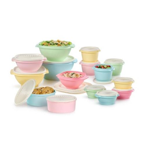 Tupperware 30pc Heritage Get it All Food Storage Container Set Vintage Pastel: Stackable, Dishwasher-Safe MAY HAVE MISSING PIECES