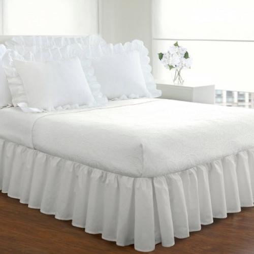 Queen Ruffled Bed Skirt White - Magic Skirt: Polyester, Machine Washable, Plain Weave, All Ages, 15 Drop