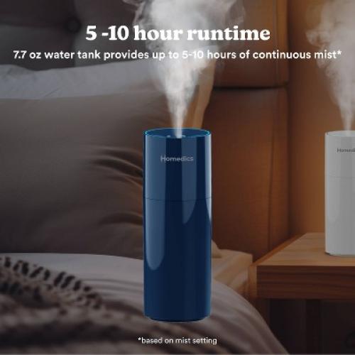 HoMedics Portable Ultrasonic Humidifier Navy: Travel & Personal Cool Mist for Small Rooms, USB & Battery Powered