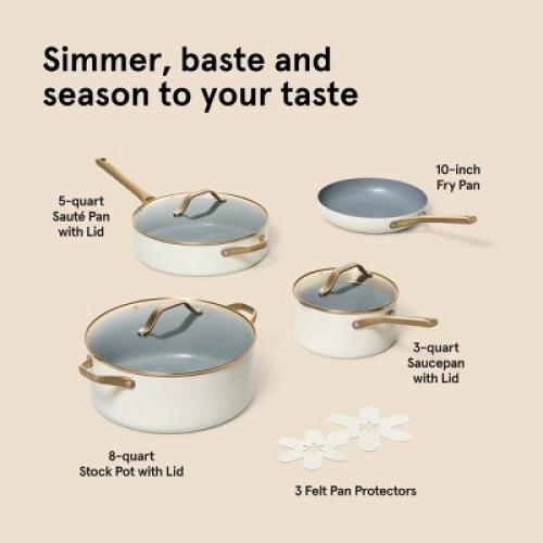 7pc Nonstick Ceramic Coated Aluminum Cookware Set with Champagne Handles Cream - Figmint™