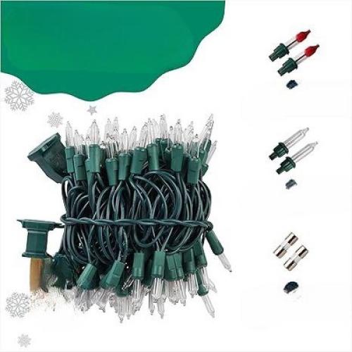 White 10ft PREXTEX 10 Feet Christmas String Lights with Green Wire - 50 Lights, Clear