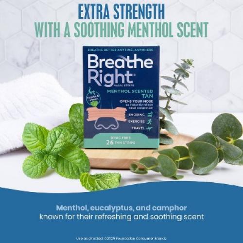 Breathe Right Menthol Tan Adhesive Nasal Strips - 26ct