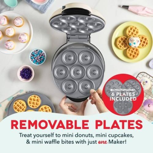 Dash MultiMaker Treat Maker System with Waffle Bite, Mini Donut, & Mini Cupcake Plates Cream: Nonstick, 7 Cavities, 800W❗MAY HAVE MISSING PIECES❗❗ NEEDS CLEANING❗