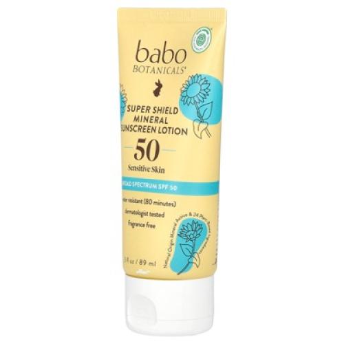 Babo Botanicals Sheer Mineral Sunscreen Lotion SPF 50 - Natural Zinc Oxide - Extra Sensitive Skin - Lightweight - Water Resistant - Fragrance-Free -