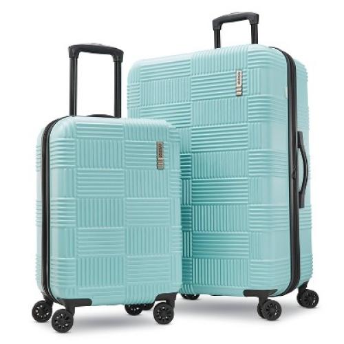 American Tourister NXT Hardside Large Checked Spinner Suitcase - Mint Green