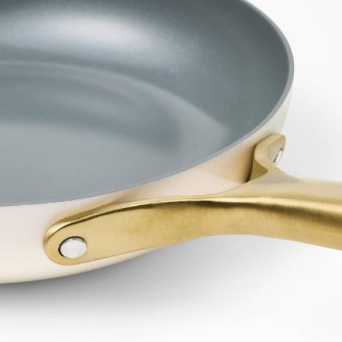 7pc Nonstick Ceramic Coated Aluminum Cookware Set with Champagne Handles Cream - Figmint™