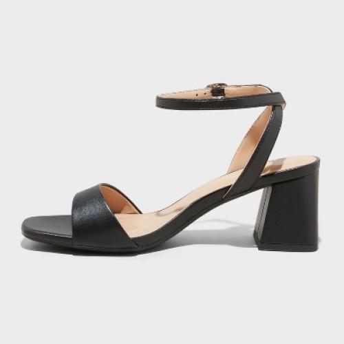 Women's Shannon Heels with Memory Foam Insole - A New Day™ Black 7.5W: Adjustable Buckle Strap, Block Heel, Open Toe Sandals