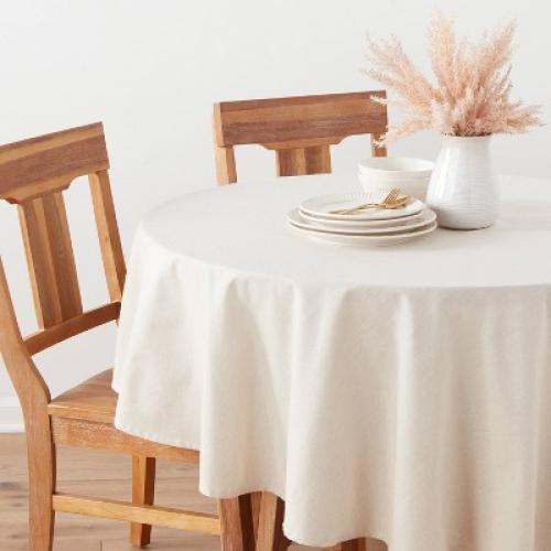 70 Cotton and Linen Blend Round Tablecloth - Threshold™: Traditional Off-White, Machine Washable, OEKO-TEX Certified