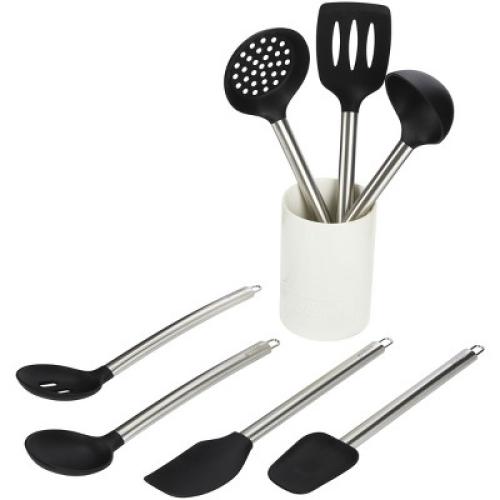 GoodCook Ready 8pc Silicone Tool and Crock Set: Ladle, Spatula, Slotted Turner, Utensil Holder, Dishwasher-Safe