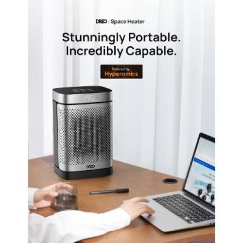 Dreo 1500W Atom Core Portable Oscillating Ceramic Space Heater for Home with Remote and Thermostat 1-12H Timer Silver
