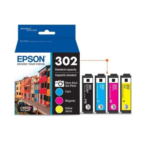 Epson 302 Black, C/M/Y 4pk Ink Cartridges - Black, Cyan, Magenta, Yellow (T302520-CP)