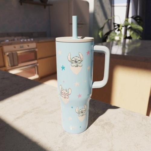 Zak Designs Stitch 30oz Stainless Steel Vacuum Sutton Slim Straw Tumbler with Handle