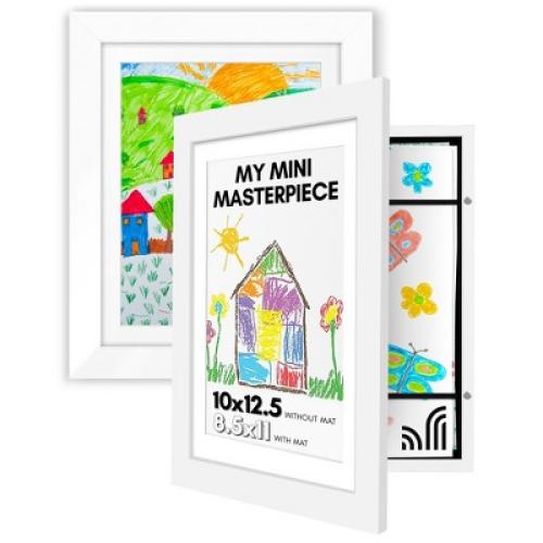 Americanflat 10x12.5 Kids Artwork Picture Frame in White- Displays 8.5x11 With Mat and 10x12.5 Without Mat -  2 Pack