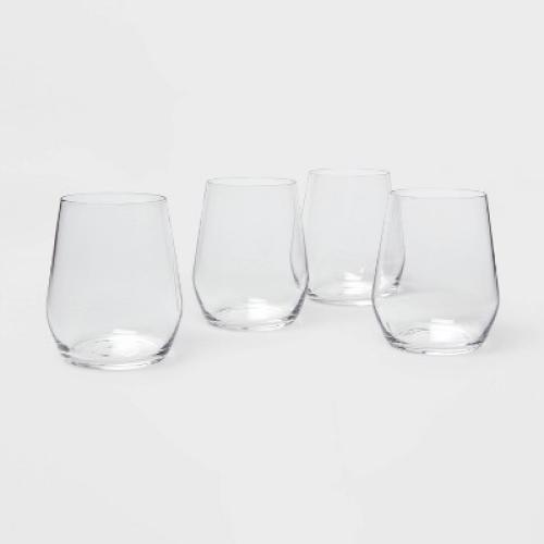 12oz 4pk Glass Atherton Stemless Wine Glasses - Threshold™: Traditional, Dishwasher-Safe, BPA & Lead-Free Drinkware MISSING TWO