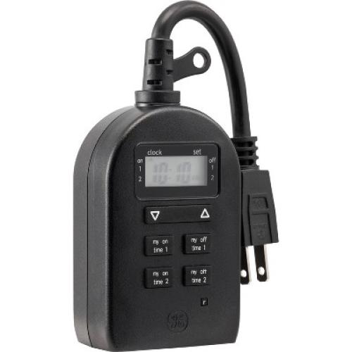 GE myTouchSmart Simple Set Digital Timer Outdoor 1 Grounded Outlet 2 Setting Trigger Plug Black