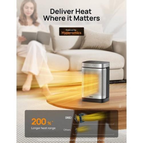 Dreo 1500W Atom Core Portable Oscillating Ceramic Space Heater for Home with Remote and Thermostat 1-12H Timer Silver