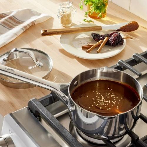 1.5qt Stainless Steel Sauce Pan with Straining Lid Silver - Figmint™