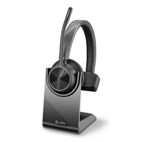 Black Poly Voyager 4310 UC Wireless Headset   Charge Stand- Single-Ear Headset- Connect to PC / Mac via USB-A Bluetooth Adapter, Cell Phone via Bluetooth